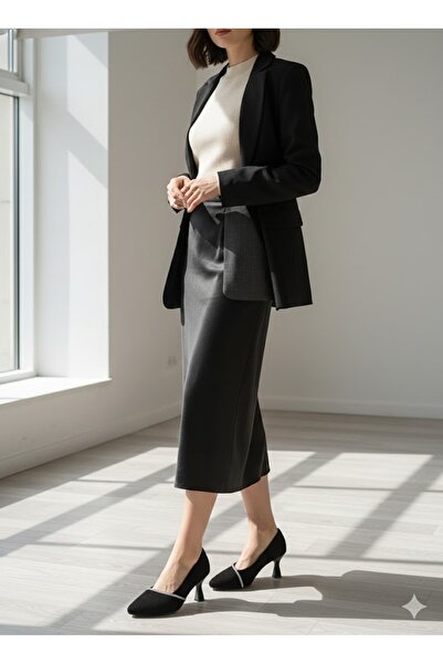 Nirvana Pantofi de seara Laura plus din crep negru cu strasuri 6 cm