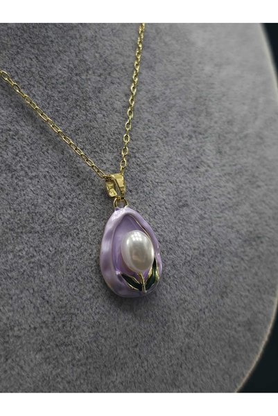 sarıyer silver Natural Pearl Baroque Enamel Steel Women's Necklace Daily Jewelry Stylish Design Accessory Non-Tarnish Lover's Gift