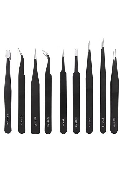 Powermaster PM-26646 مجموعة ملاقط إصلاح من الفولاذ المقاوم للصدأ 9 في 1 مضادة...