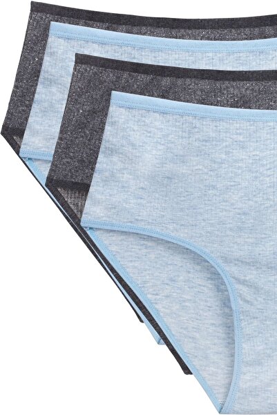 Mestore 4-Piece New Series Colorful High Waist Ribbed Bato Panties Turquaz Gray