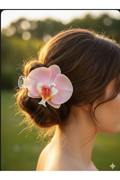 SOFT Kıskaçlı çift yönlü orkide çiçeği incili aloha topuz tokası