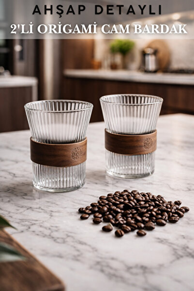 Penthouse Isıya Dayanıklı Borosilikat Origami Bardak Seti (2 Adet) – Ahşap De...