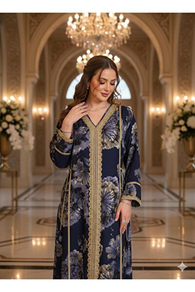 Güzel Fashion Women's jalabiya that accentuates the waist in navy blue