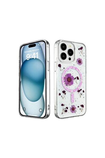 eco port غطاء حماية لآيفون 15 برو ماكس بتصميم ديزي لامع متوافق مع ماج سيف - أ...