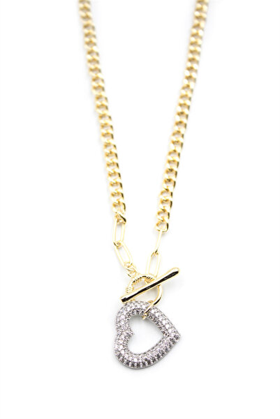 Mestore قلادة سلسلة القلب - ذهبية