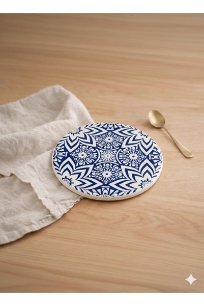 Eren Çini Seramiği Handmade Tile Patterned Ceramic Trivet - Heat Resistant, 16 cm