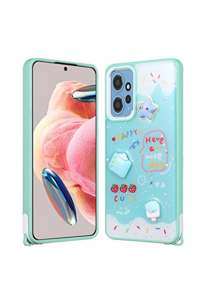 Giz Story غطاء حماية Redmi 12 4G من GZST Cevze مع تصميم منقوش باللون الفضي ال...