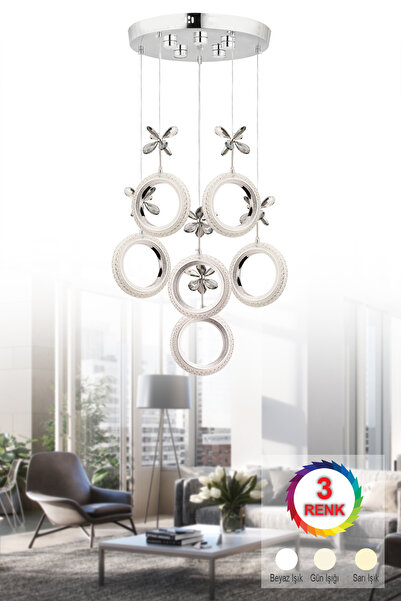 Luxira Aydınlatma Luxira Hallka 6'lı Gümüş 3 Renk Ledli Modern Led Avize