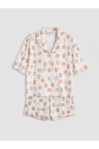 LC Waikiki Shirt Collar Patterned Women's Shorts Pajama Set
