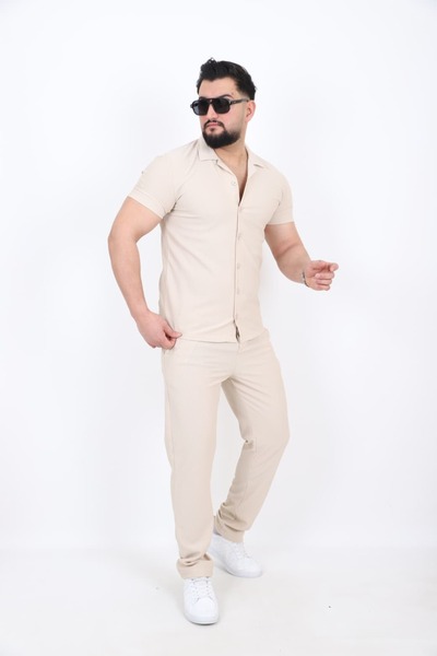 L-KOM طقم أوتوبان رجالي بأكمام قصيرة - جيب بسحاب