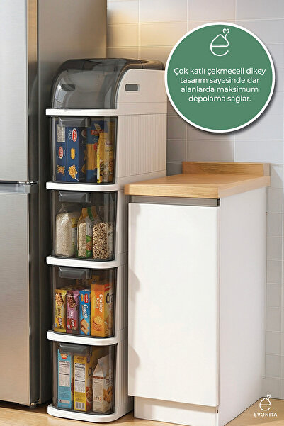 EVONİTA Pro Slim 4 Katlı Çekmeceli Organizer Dolap Çekmeceli Erzak Dolabı Mut...