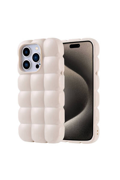 Giz Story غطاء حماية لآيفون 15 برو من السيليكون المرن اللامع GZST Dom Dom - أبيض