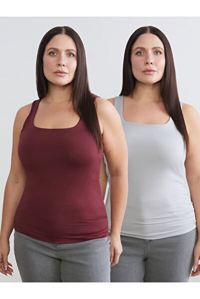 LC Waikiki Plus Size Square Neck Women's Undershirt 2-Pack