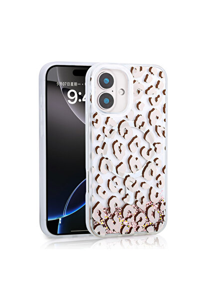 Giz Story غطاء حماية لهاتف آيفون 16 مطبوع عليه سائل لامع وسطح خلفي شفاف من ال...