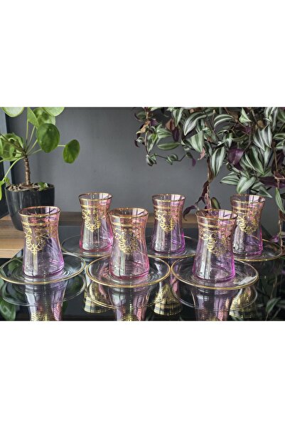 FERMATO Handmade Crystal Elizabet Pink Lustered 24K Gold Embellished 12 Piece...