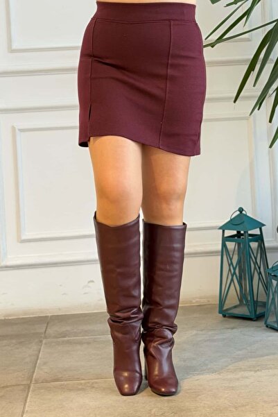 yb yağmur butik Fustă scurtă tricotată din oțel cu detaliu cu o singură șlițură