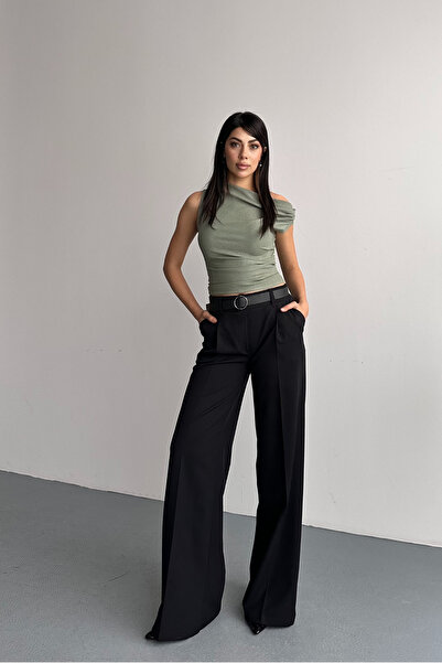 macharel jeans Γυναικείο εποχιακό μαύρο παντελόνι Palazzo με φαρδιά μπατζάκια...