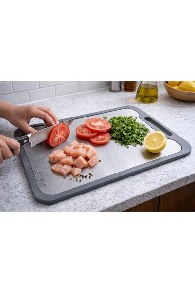 Generic Brand Cutting Board - Stainless Steel Cutting Board with Plastic Frame and Satin Surface with Non-Slip Feet