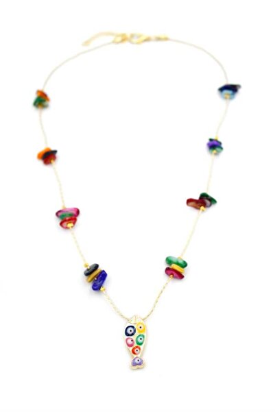 Mestore قلادة السمكة من الحجر المكسور - متعددة الألوان