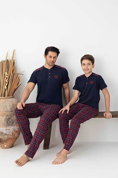 Tarık Set de pijamale tricotate din bumbac pieptănat, cu mânecă scurtă, în ca...