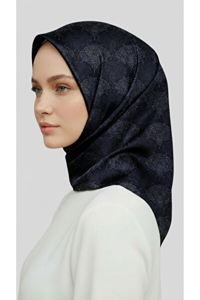 Karaca Yelpaze Patterned Rayon Scarf - Dark Blue / Beige