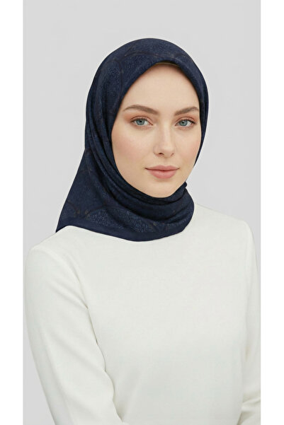 Karaca Yelpaze Patterned Rayon Scarf Dark Blue / Cream