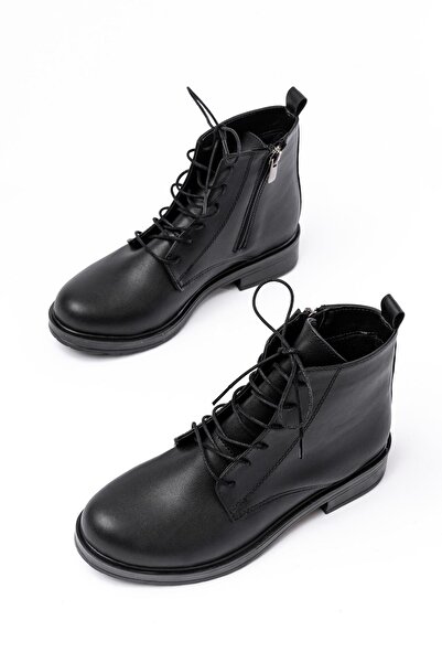 Zerenyus Exi̇n-165-225 Premium Black Lace-Up Zippered Daily Women's Boots