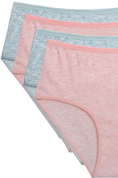 Mestore 4-Piece New Series Colorful High Waist Ribbed Bato Panties Peach Green