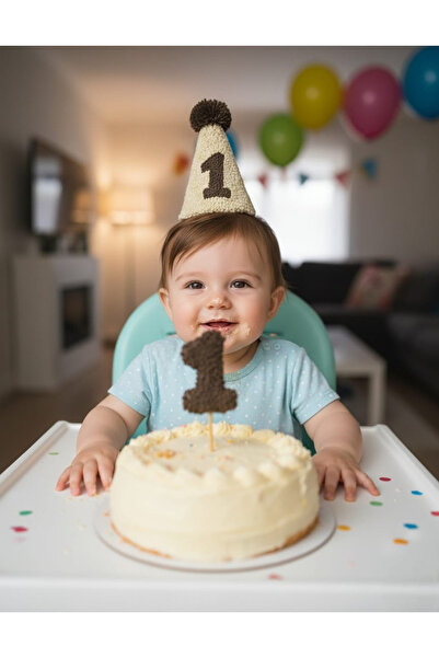 Goong Punch Bebek Doğum Günü Parti Şapkası ve Pasta Süsü- Yarım Ay ve Yaş