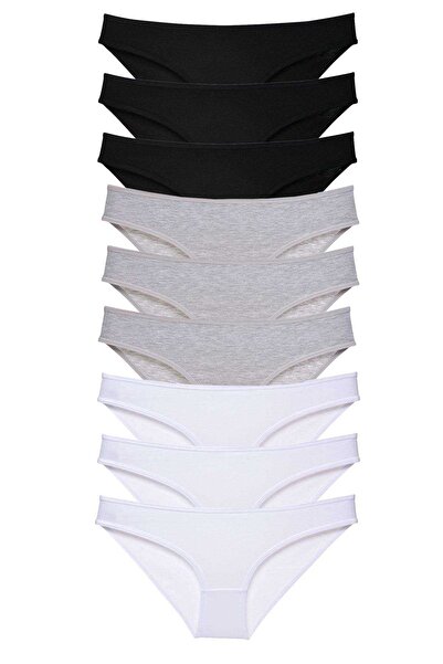 Mestore 9 Pieces Super Eco Set Lycra Women's Slip Panties Black Gray White