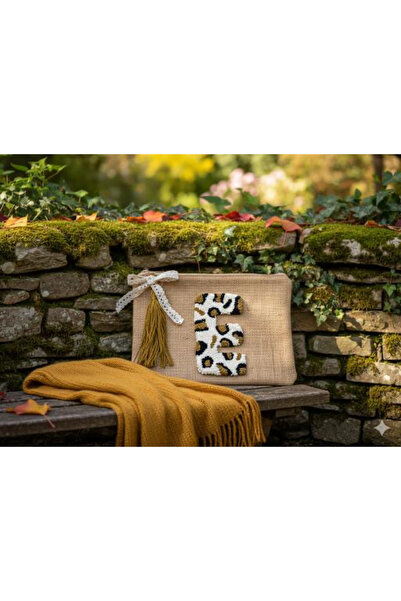 Ebruli Kişiye Özel Harfli Punch İşlemeli Jüt Çanta/Plaj Çantası