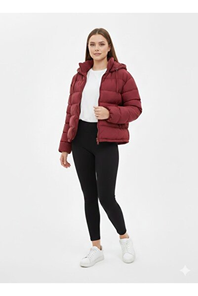 marvion Kadın Kapüşonlu Crop Şişme Mont