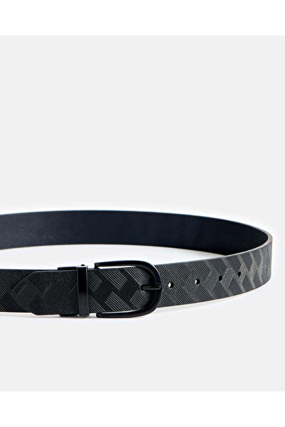 REDTAG Men Black Textured Twist Buckle Belt