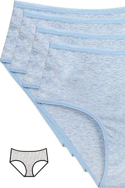 Mestore 4-Piece New Series Colorful High Waist Ribbed Bato Panties Blue