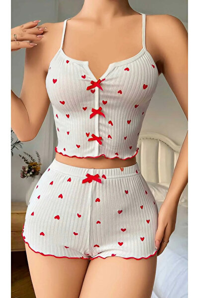 Redsaks Heart Patterned Suspender Shorts Pajamas Set