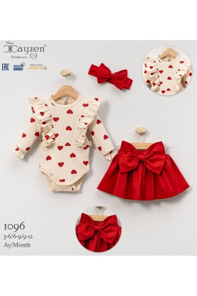 My Baby Kumsal طقم كايزن مكون من 3 قطع: فستان بتفاصيل فرو وشاح، وبنديل، وباند...