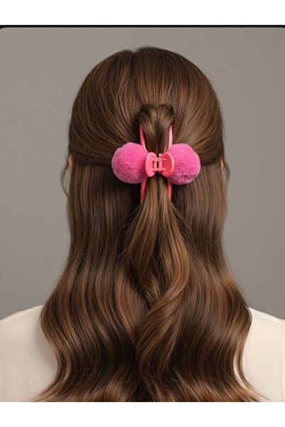 SOFT Двосторонній пухнастий рожевий помпон з затискачем середнього розміру