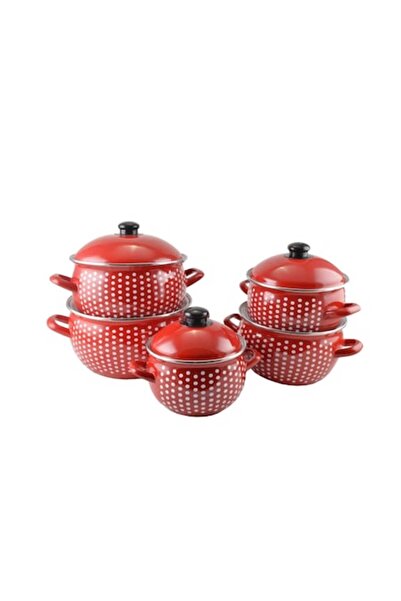 Perfect Home Pot Set with Lid, 10 Pieces, Red/White