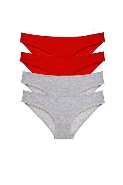 Mestore 4 Pieces Eco Set Lycra Women's Slip Panties Red Gray