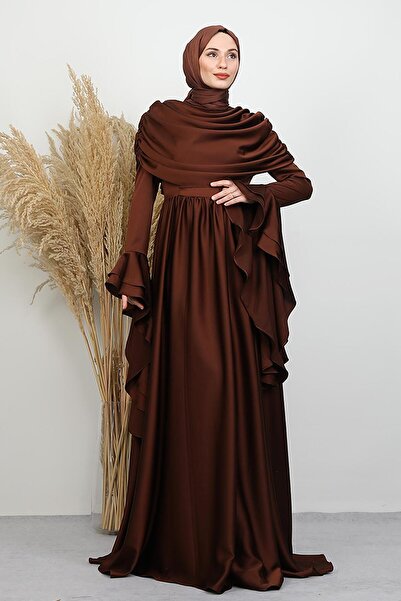 GİYZAMİLA Rozalin Satin Evening Dress Brown