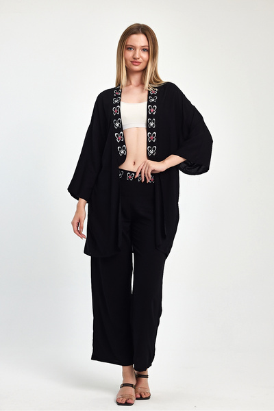 Tubik Women's Butterfly Print Detailed Top and Bottom Two-Piece Set