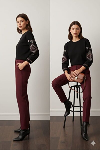 FİERTE Günay Kadın Büyük Beden Bluz Lnst576 Yuvarlak Yaka Desenli Truvakar Kol