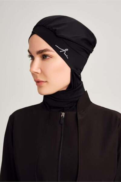 Haşema Stone Embellished Cross Hijab Bonnet-Black