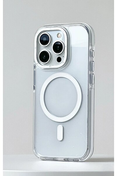 Paladyum Case حافظة شفافة مقاومة للصدأ مع تفاصيل بيضاء متوافقة مع iPhone 15 P...