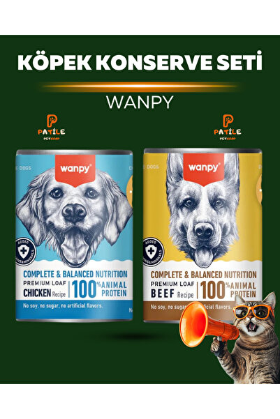 Wanpy tahılsız %100 hayvansal proteinli biftekli & tavuklu köpek konservesi