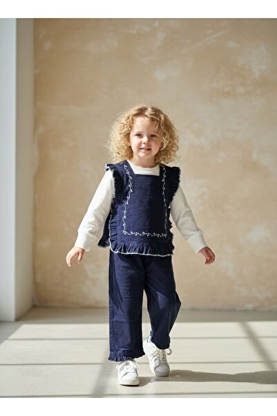 Mnk Baby&Kids Set blugi și bluză autentice pentru fete M00797 ALBASTRU