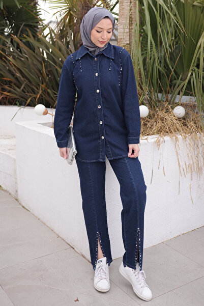 İmajButik Dark Blue Stone Jacket and Trousers Denim Suit