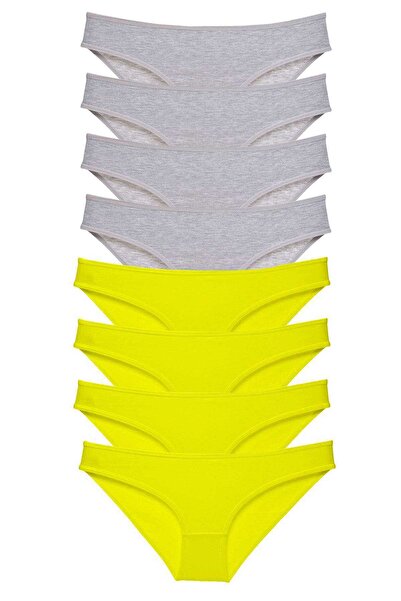 Mestore طقم سراويل داخلية نسائية من الليكرا مكونة من 8 قطع، أصفر ورمادي