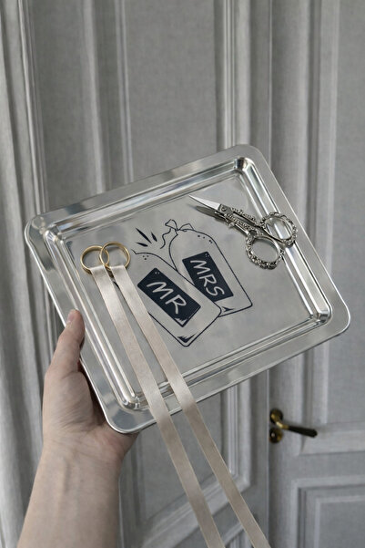 Beige & Stone صينية تقديم وديكور مربعة الشكل من الفولاذ المقاوم للصدأ بتصميم ...