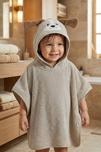 Kanz Bebek Panço Banyo ve Plaj Havlusu %100 Pamuk Kapüşonlu Nakışlı Figürlü -...